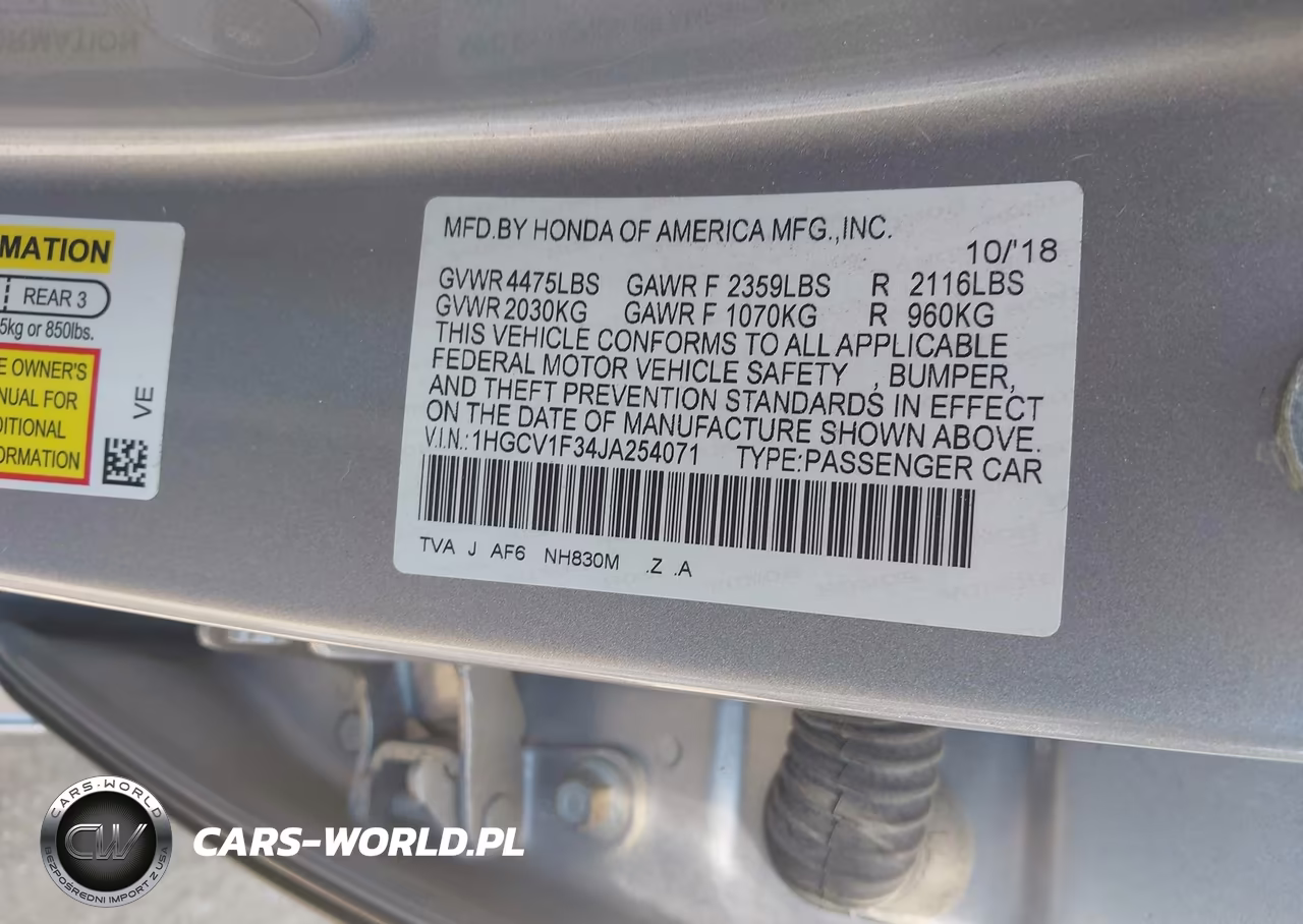 2018 Honda Accord Sport VIN:1HGCV1F34JA254071 - 9