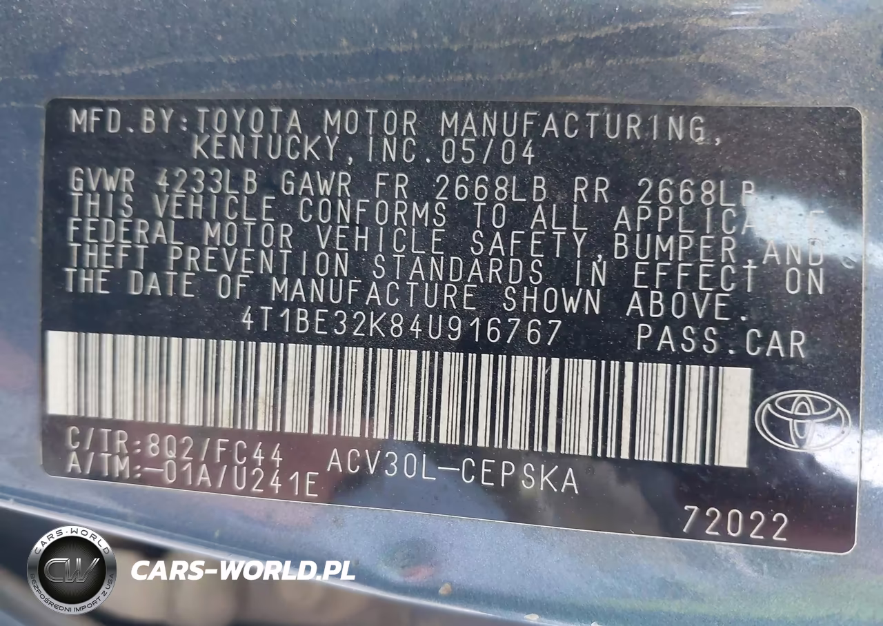 2004 Toyota Camry Se VIN:4T1BE32K84U916767 - 9