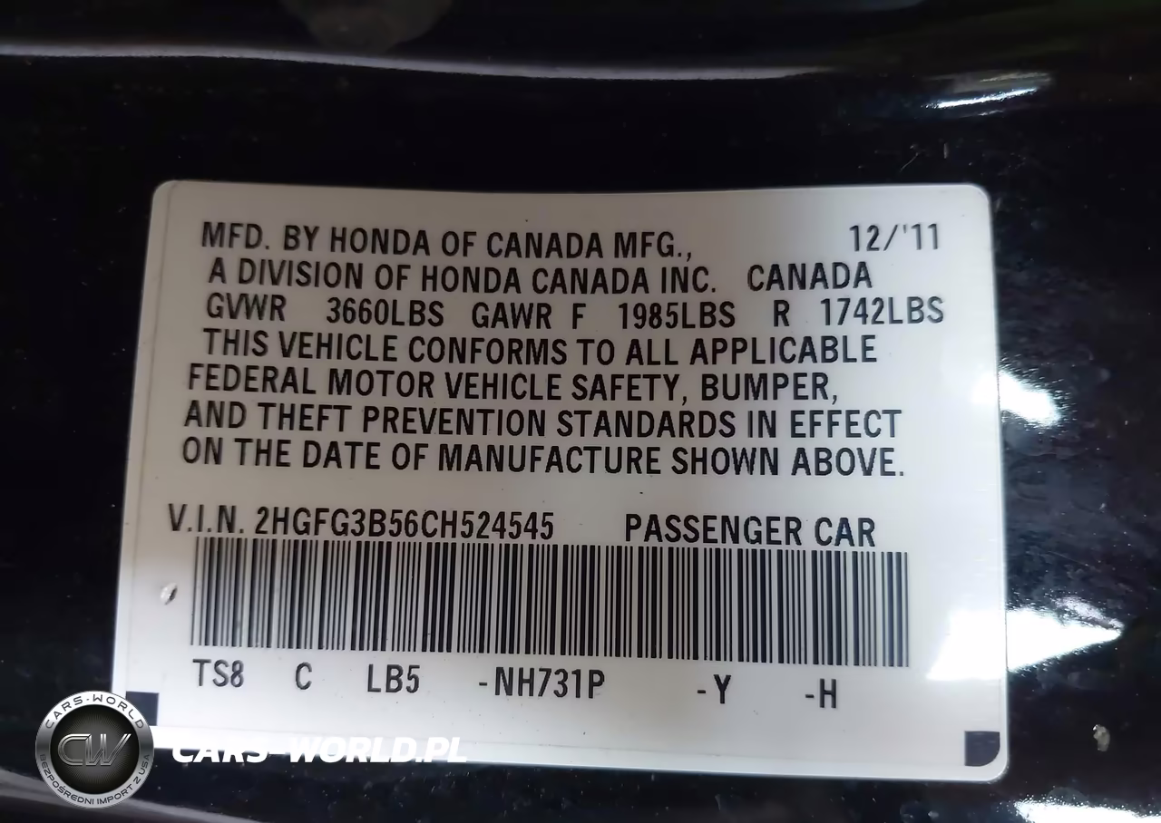 2012 Honda Civic Lx VIN:2HGFG3B56CH524545 - 9
