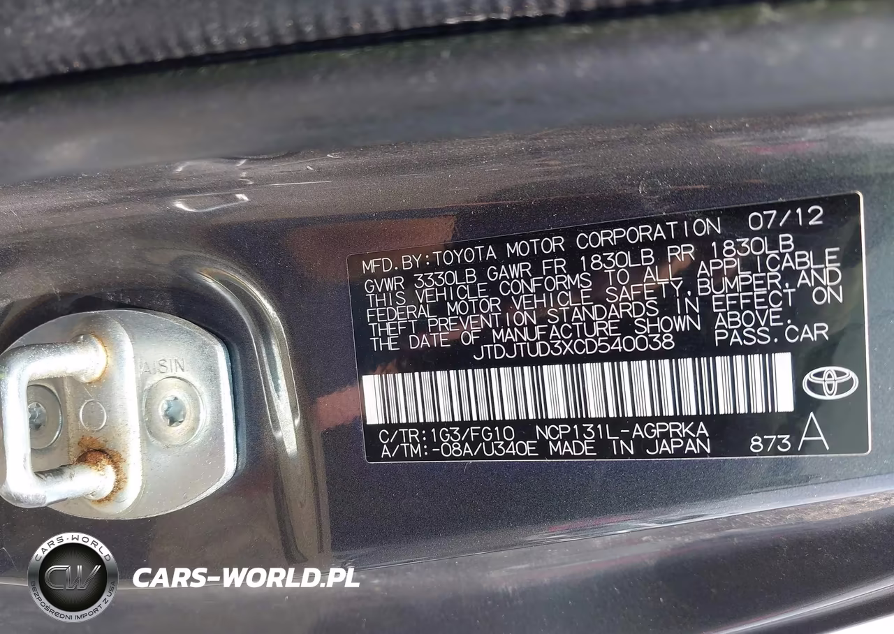 2012 Toyota Yaris Le VIN:JTDJTUD3XCD540038 - 9