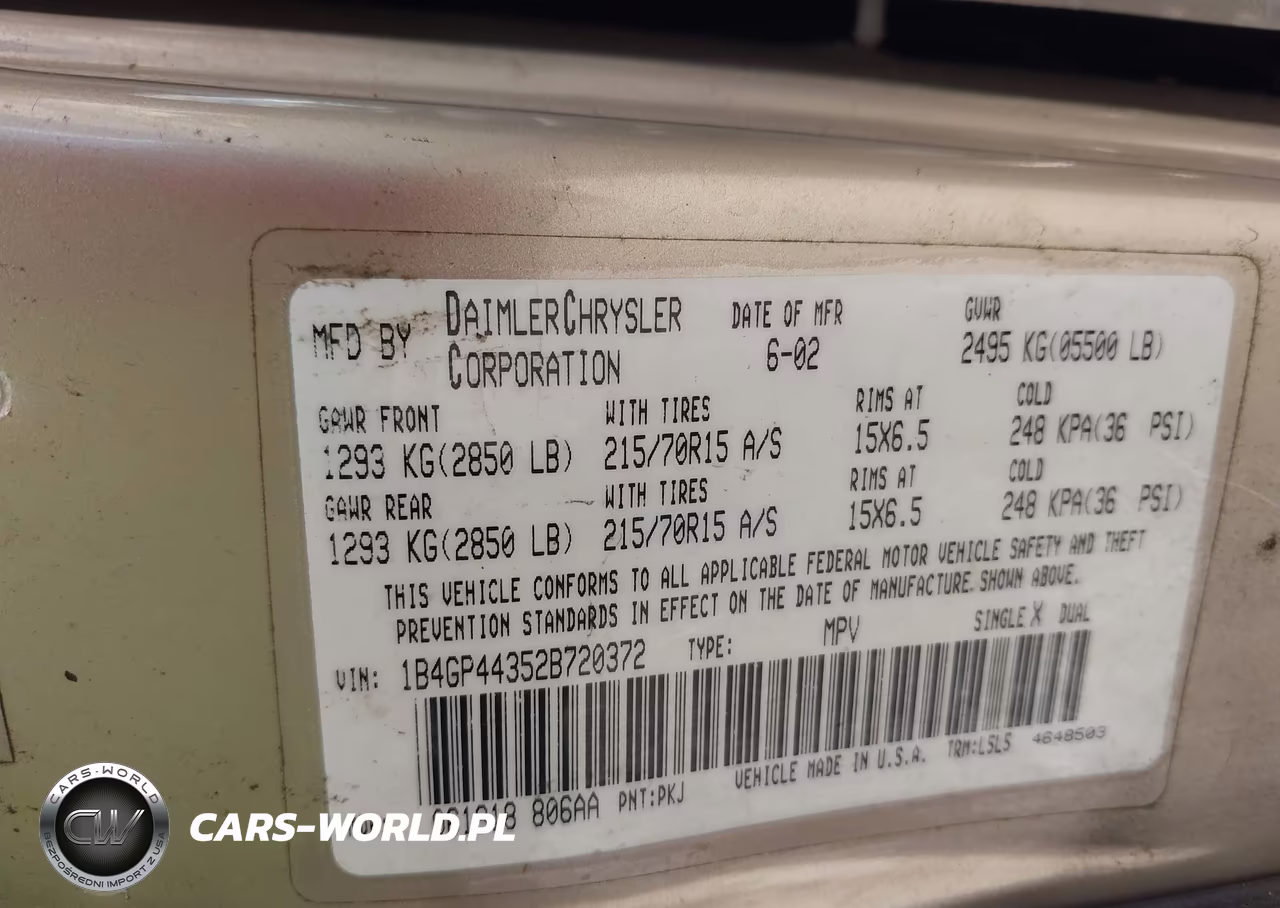 2002 Dodge Grand Caravan Sport VIN:1B4GP44352B720372 - 9