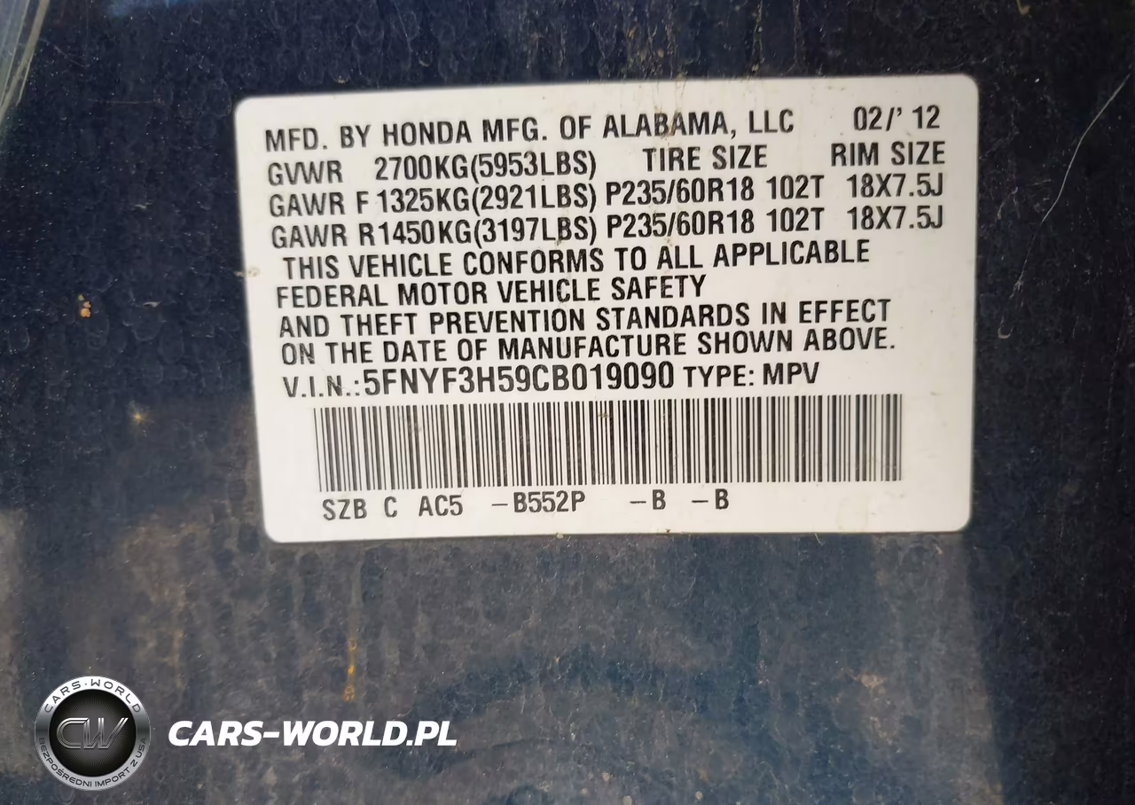 2012 Honda Pilot Ex-L VIN:5FNYF3H59CB019090 - 9