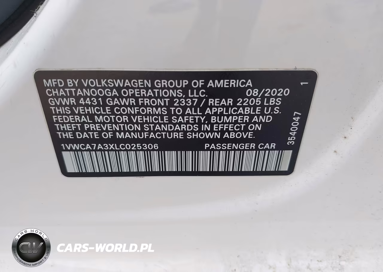 2020 Volkswagen Passat 2.0T Sel VIN:1VWCA7A3XLC025306 - 9