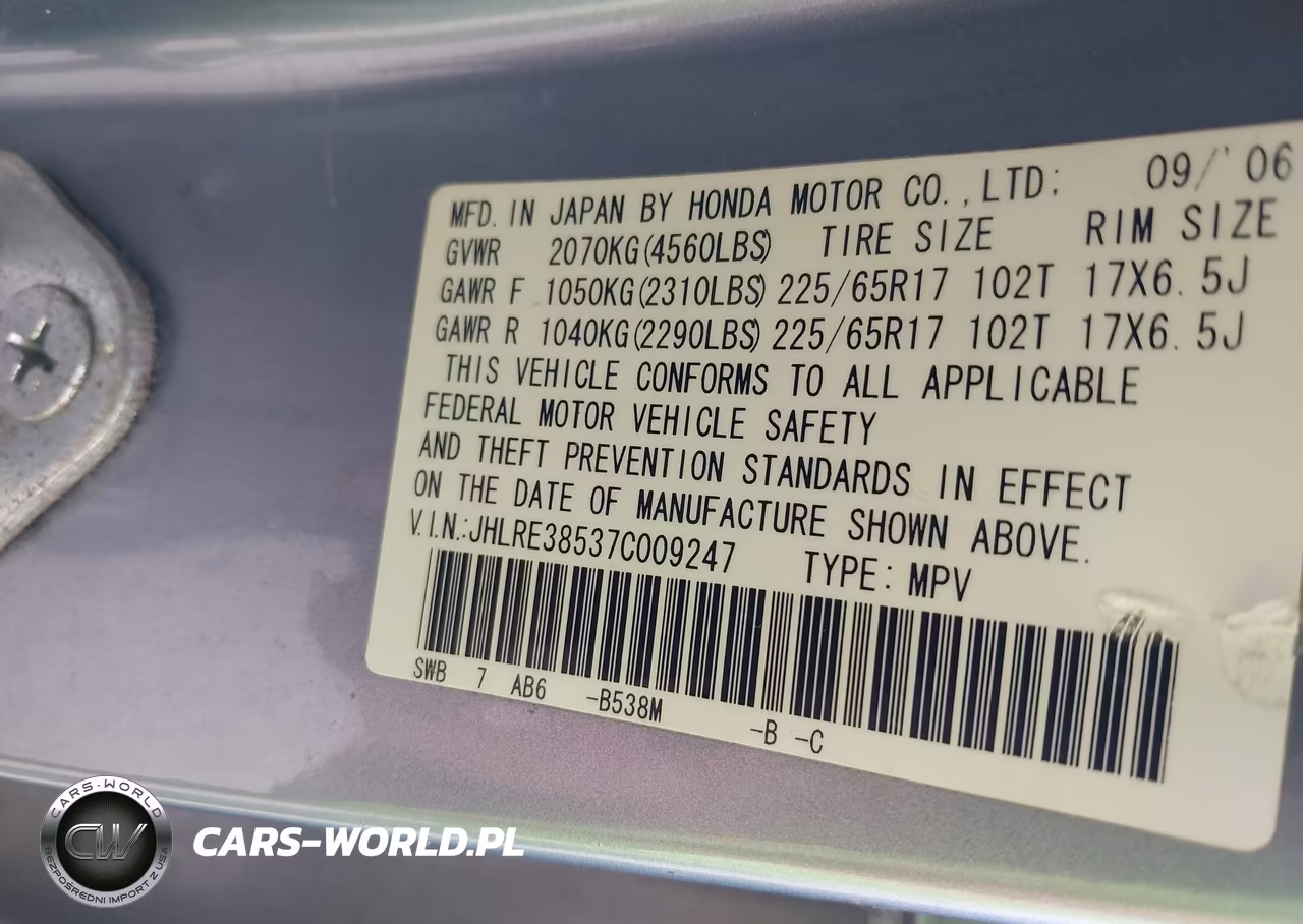 2007 Honda Cr-V Ex VIN:JHLRE38537C009247 - 9