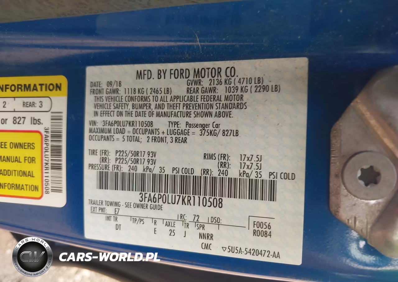 2019 Ford Fusion Hybrid Se VIN:3FA6P0LU7KR110508 - 9