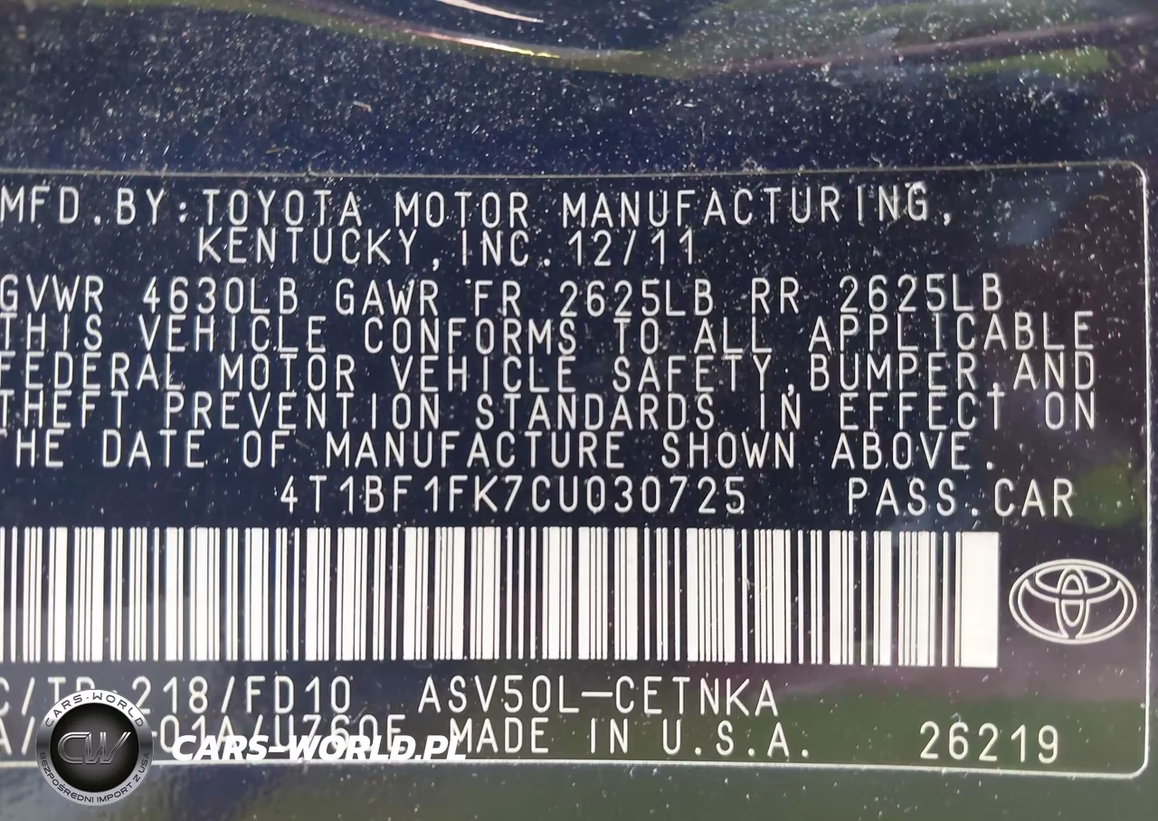 2012 Toyota Camry Le VIN:4T1BF1FK7CU030725 - 9