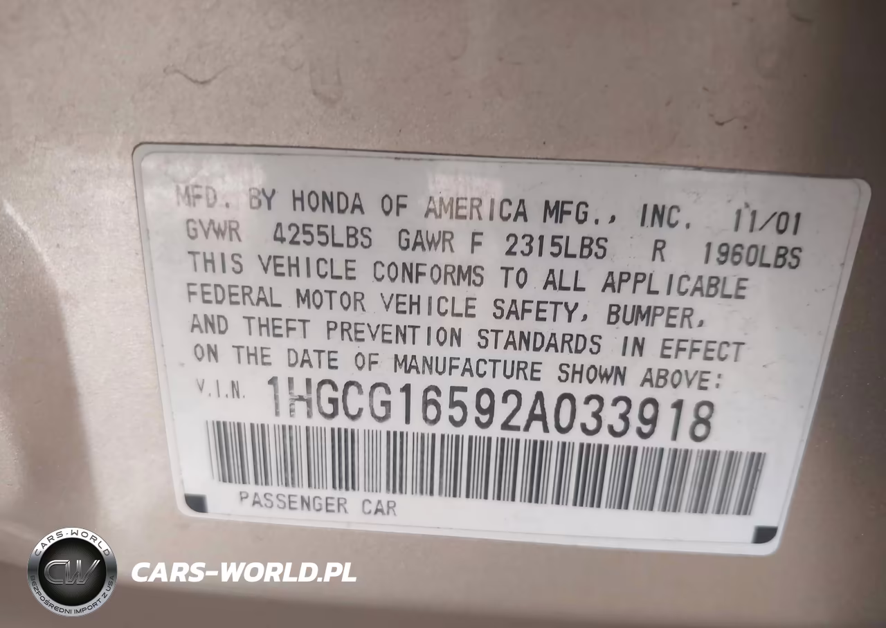 2002 Honda Accord 3.0 Ex VIN:1HGCG16592A033918 - 9