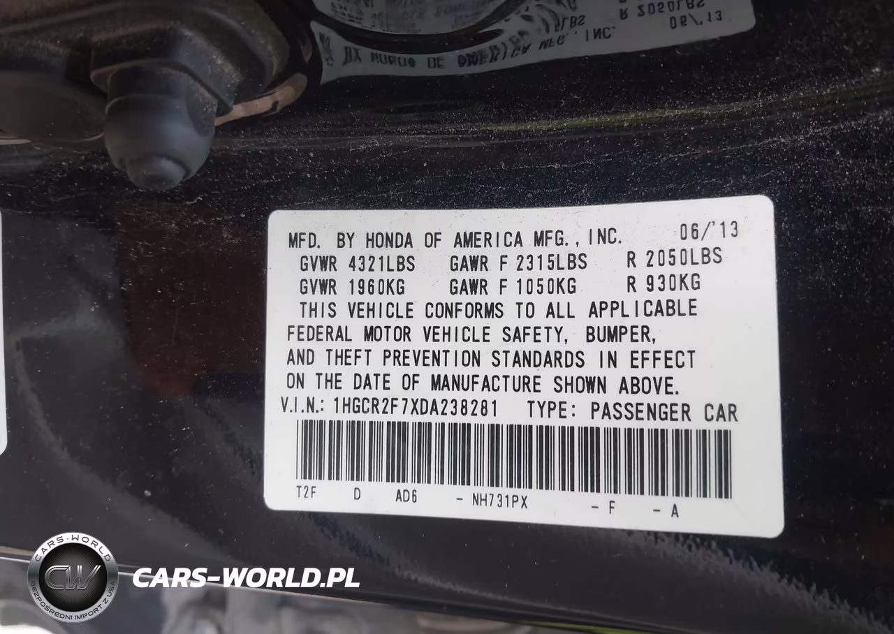 2013 Honda Accord Ex VIN:1HGCR2F7XDA238281 - 9