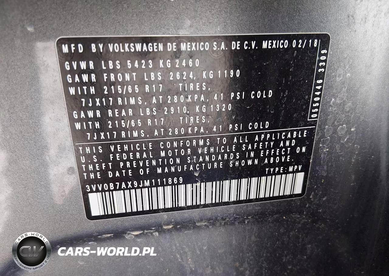 2018 Volkswagen Tiguan 2.0T S VIN:3VV0B7AX9JM111869 - 9