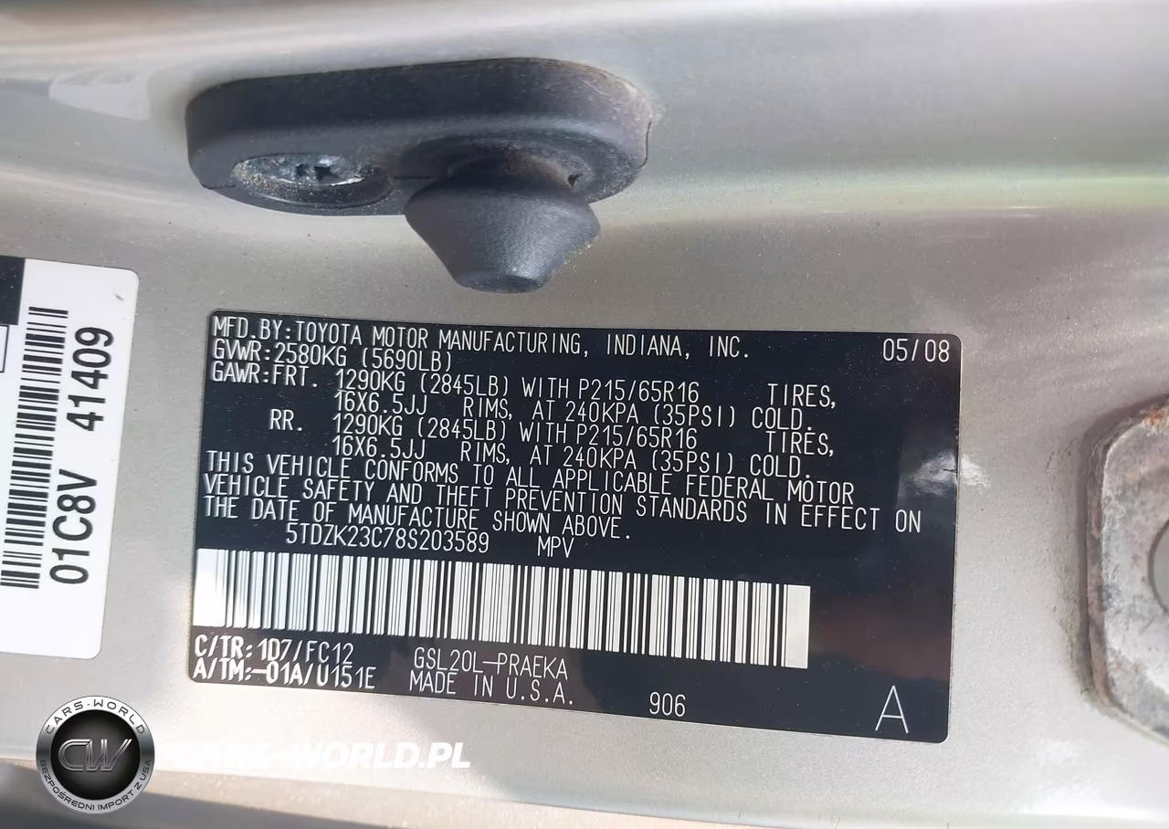 2008 Toyota Sienna Le VIN:5TDZK23C78S203589 - 9