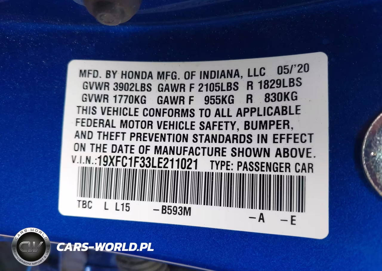 2020 Honda Civic Ex VIN:19XFC1F33LE211021 - 9
