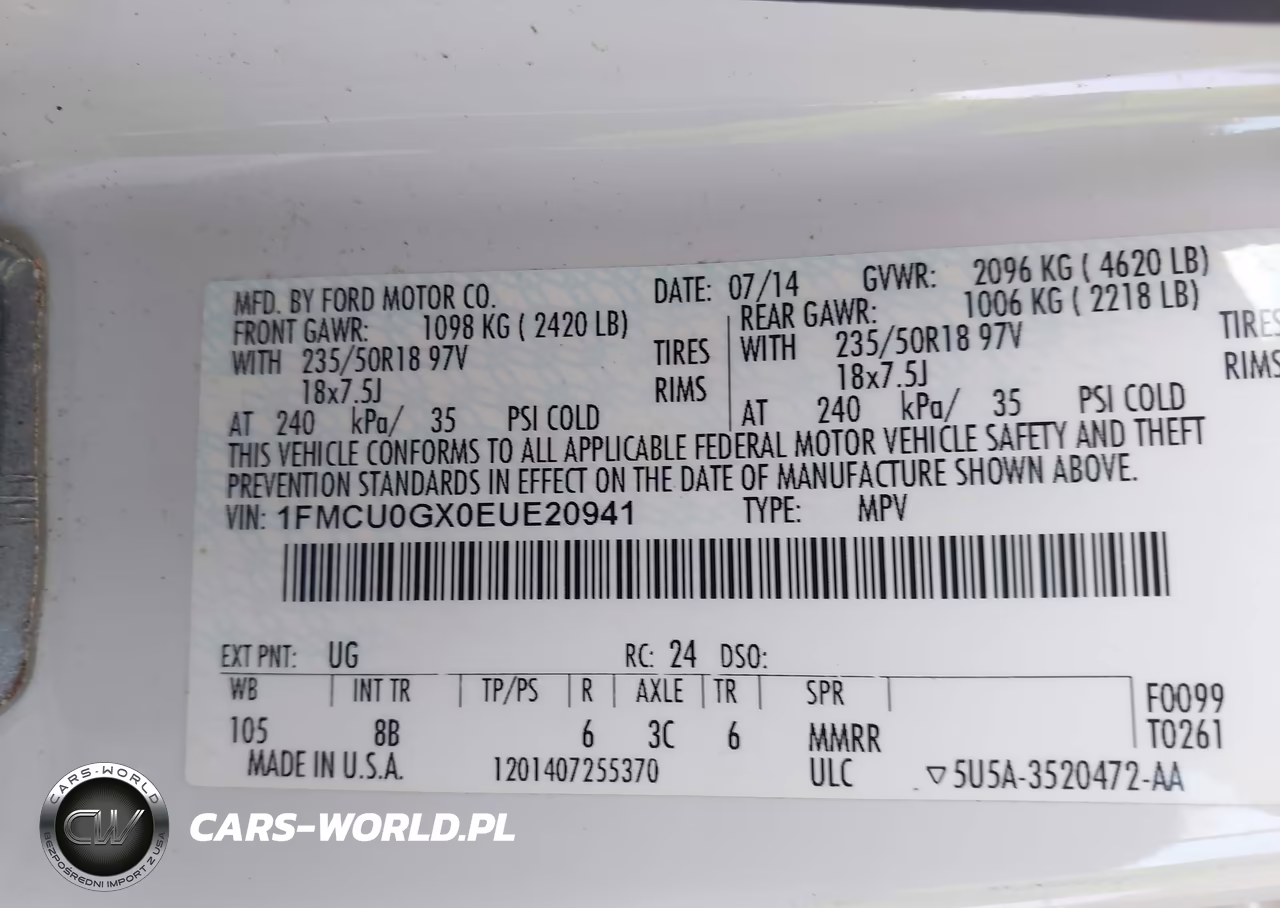 2014 Ford Escape Se VIN:1FMCU0GX0EUE20941 - 9