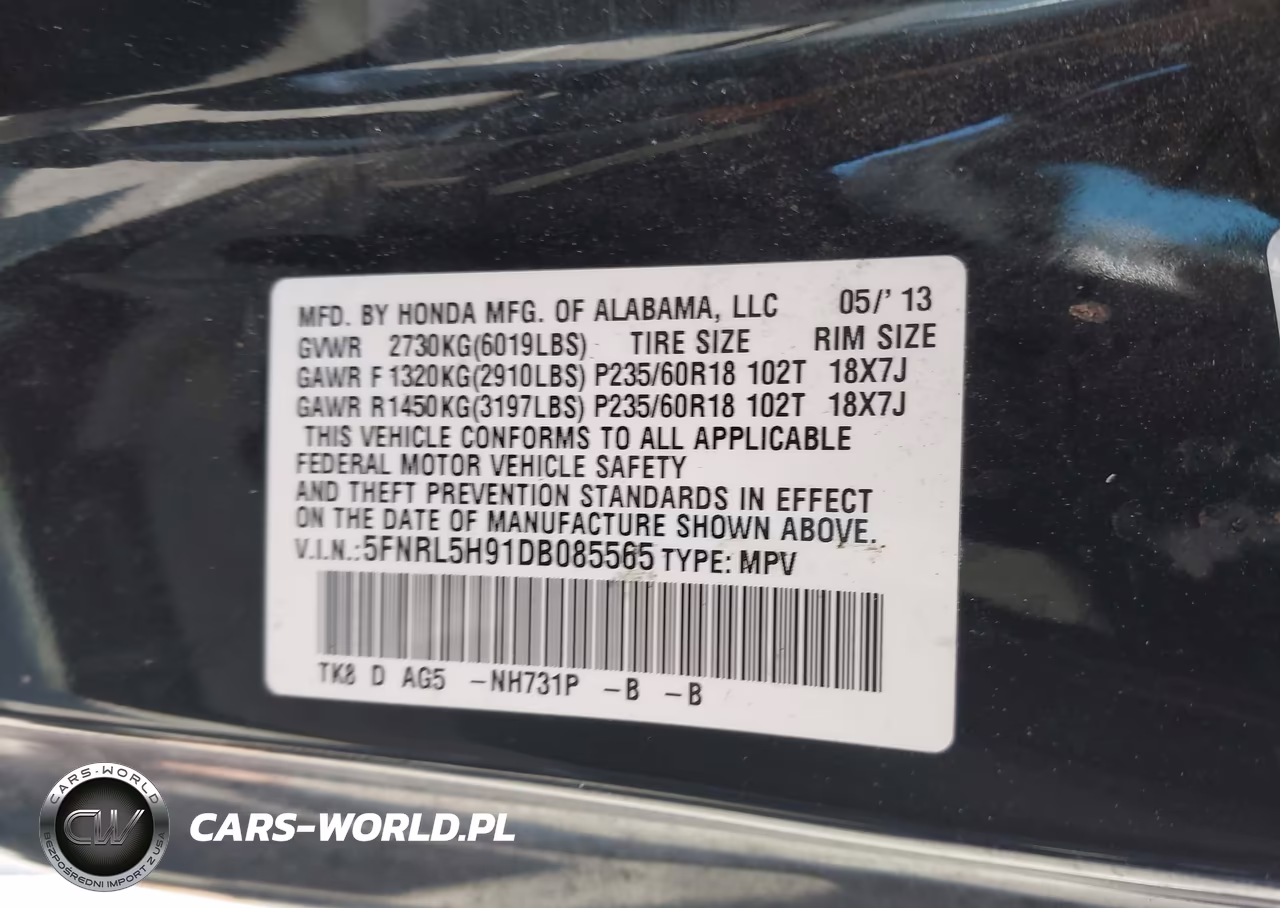 2013 Honda Odyssey Touring-Touring Elite VIN:5FNRL5H91DB085565 - 9