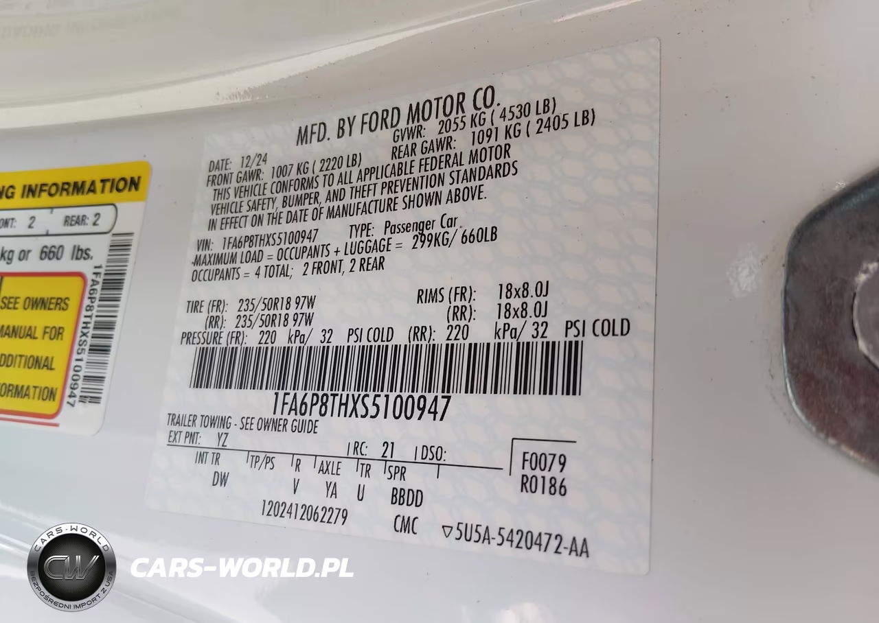 2025 Ford Mustang Ecoboost Fastback VIN:1FA6P8THXS5100947 - 9