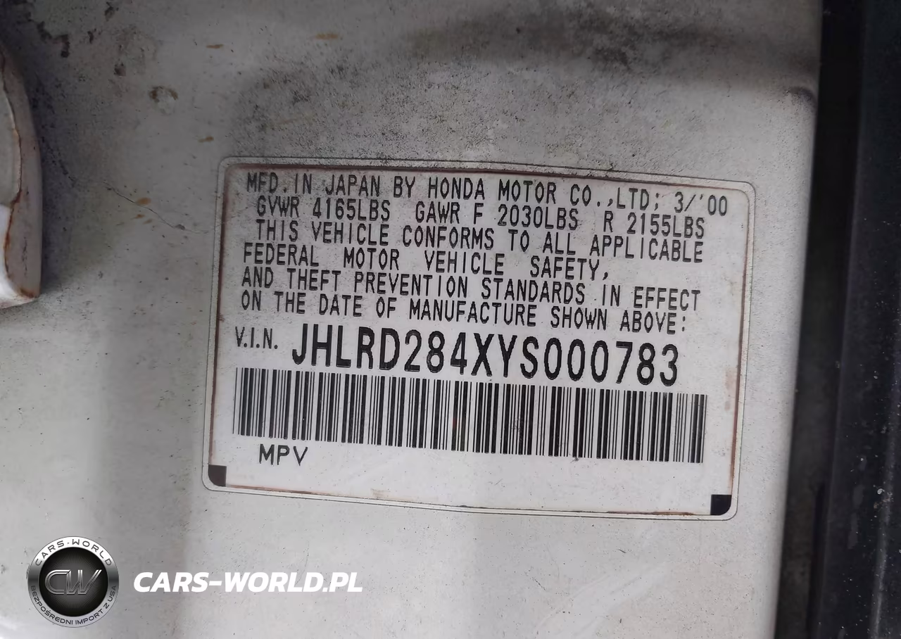 2000 Honda Cr-V Lx VIN:JHLRD284XYS000783 - 9