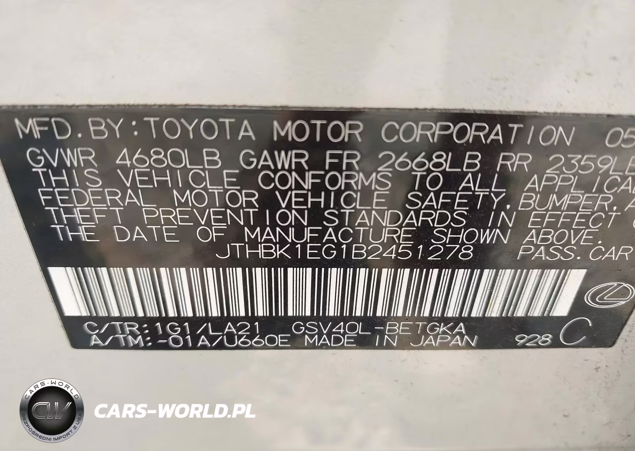 2011 Lexus Es 350 VIN:JTHBK1EG1B2451278 - 9