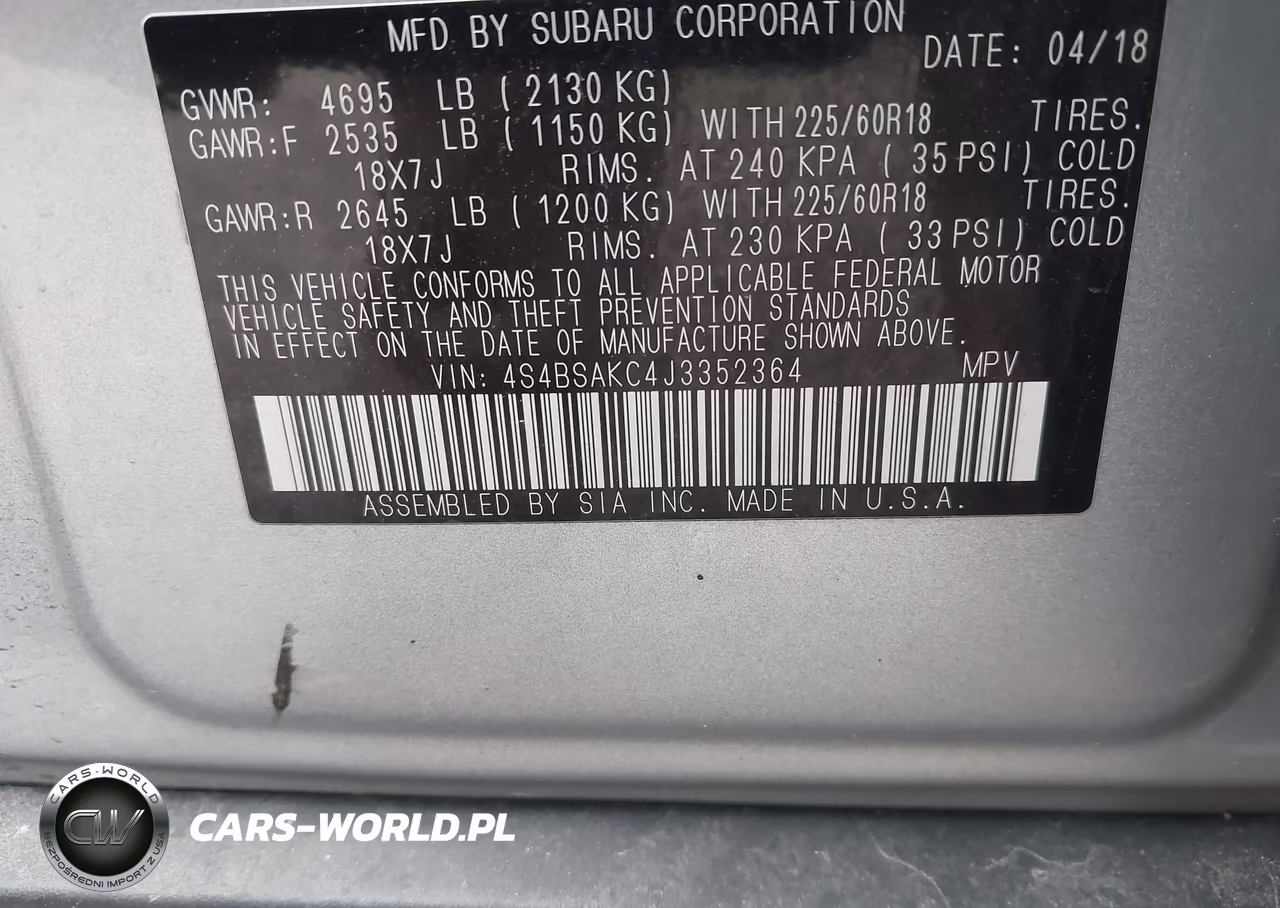 2018 Subaru Outback 2.5I Limited VIN:4S4BSAKC4J3352364 - 9