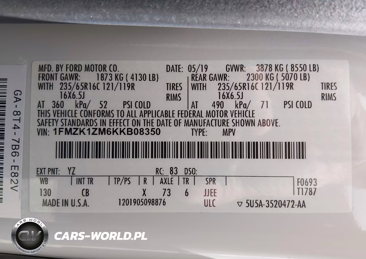2019 Ford Transit-150 Xl VIN:1FMZK1ZM6KKB08350 - 9