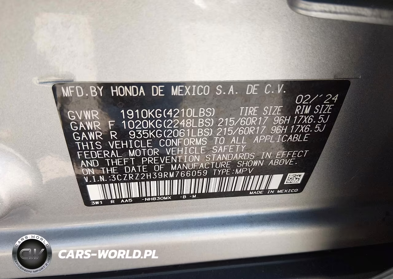 2024 Honda Hr-V Awd Lx VIN:3CZRZ2H39RM766059 - 9