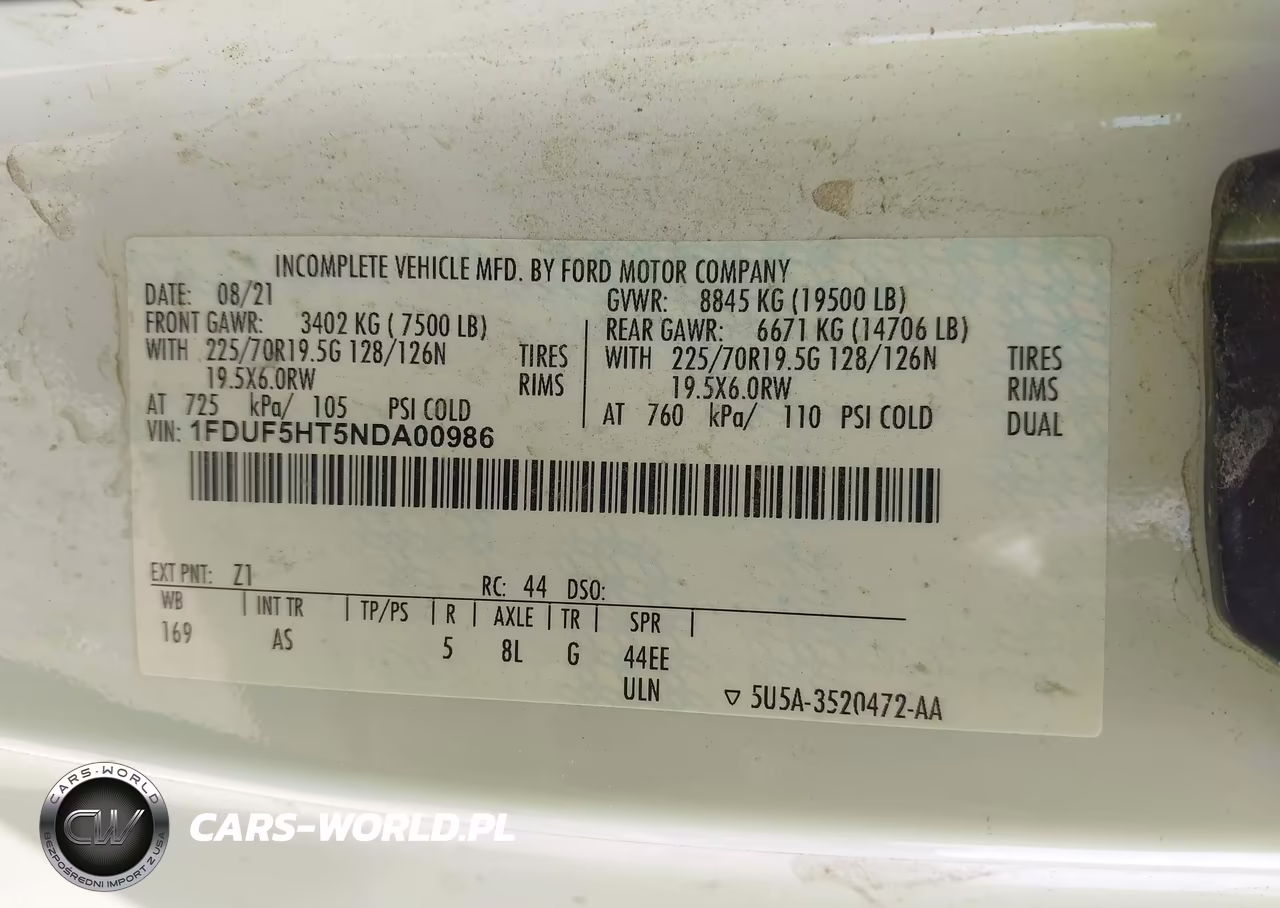 2022 Ford F-550 Chassis Xl VIN:1FDUF5HT5NDA00986 - 8