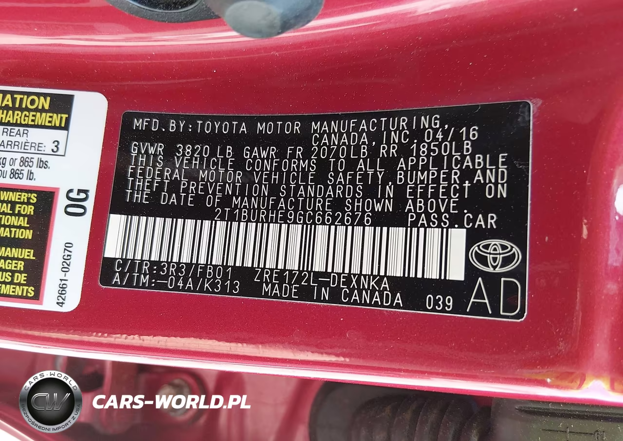2016 Toyota Corolla Le VIN:2T1BURHE9GC662676 - 9