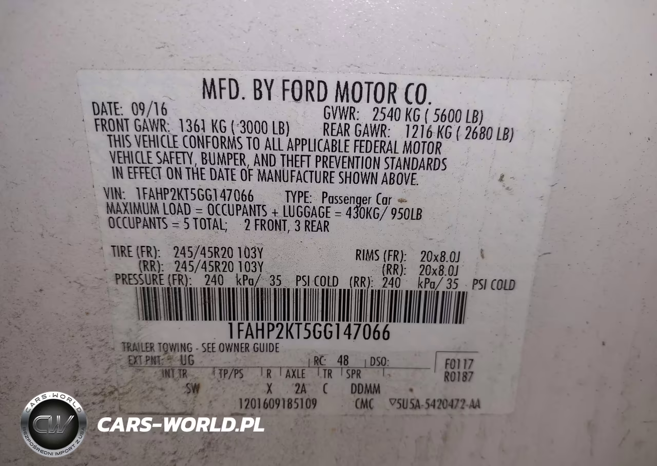 2016 Ford Taurus Sho VIN:1FAHP2KT5GG147066 - 9