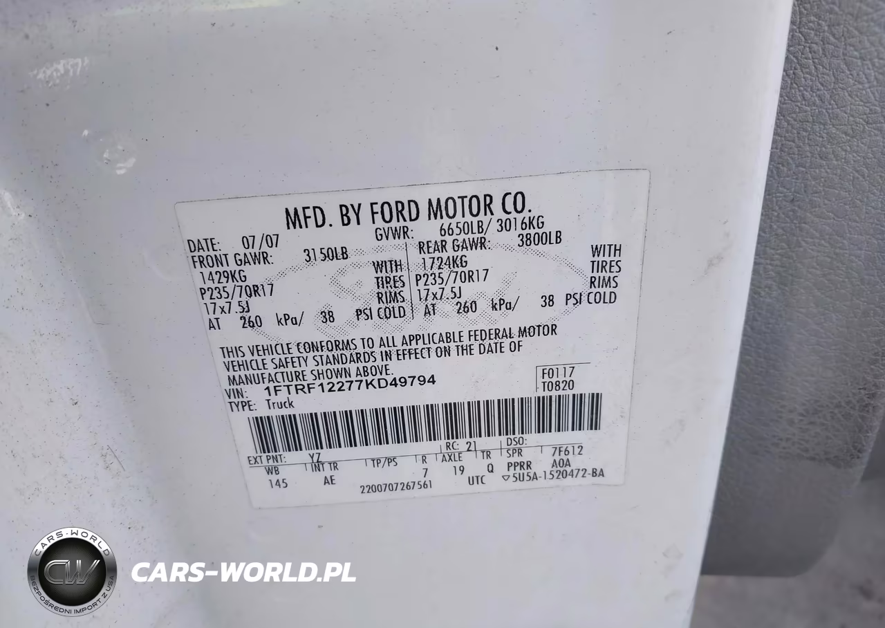 2007 Ford F-150 Stx-Xl-Xlt VIN:1FTRF12277KD49794 - 9