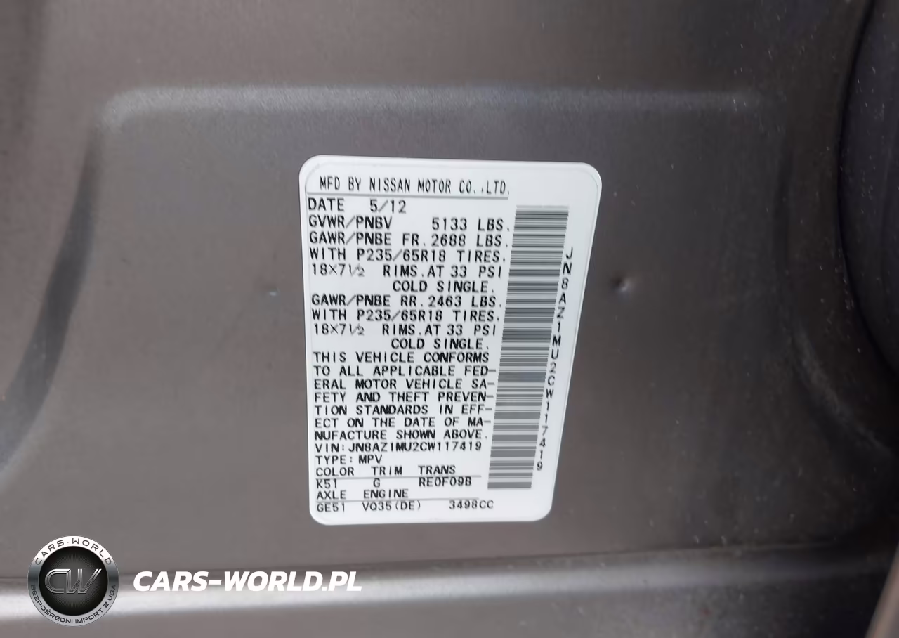 2012 Nissan Murano S VIN:JN8AZ1MU2CW117419 - 9