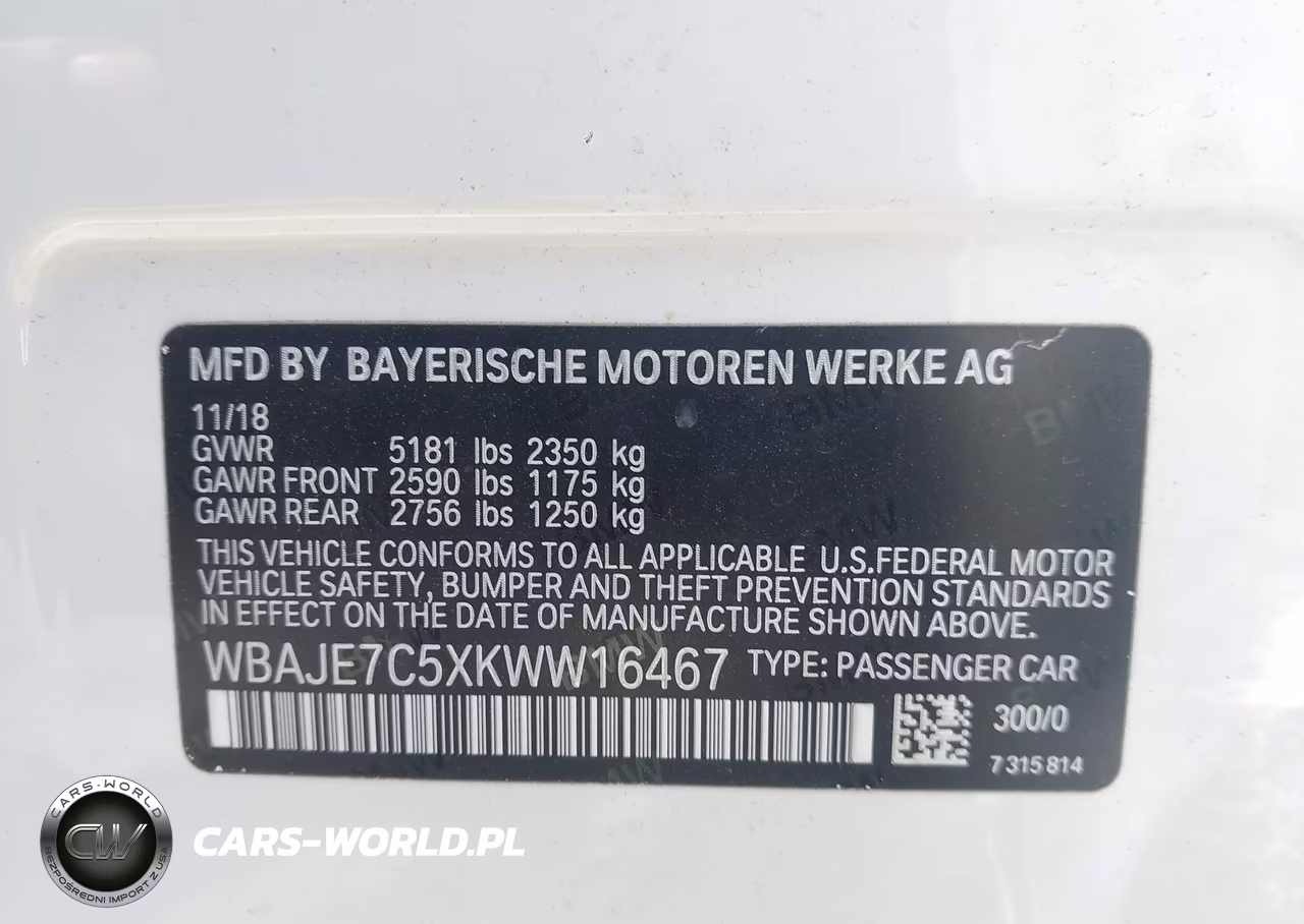 2019 BMW 540I xDrive VIN:WBAJE7C5XKWW16467 - 9