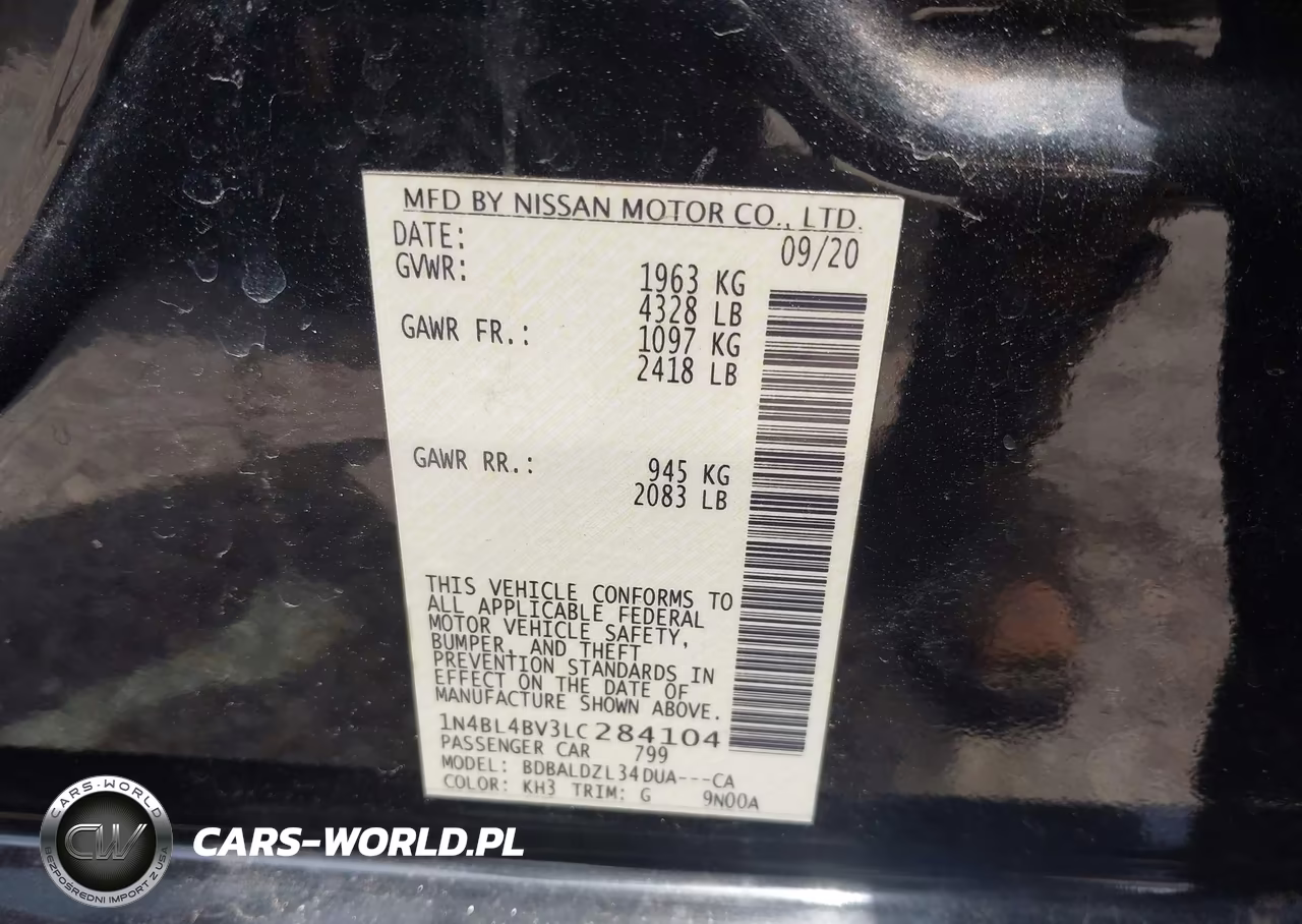 2020 Nissan Altima S Fwd VIN:1N4BL4BV3LC284104 - 9