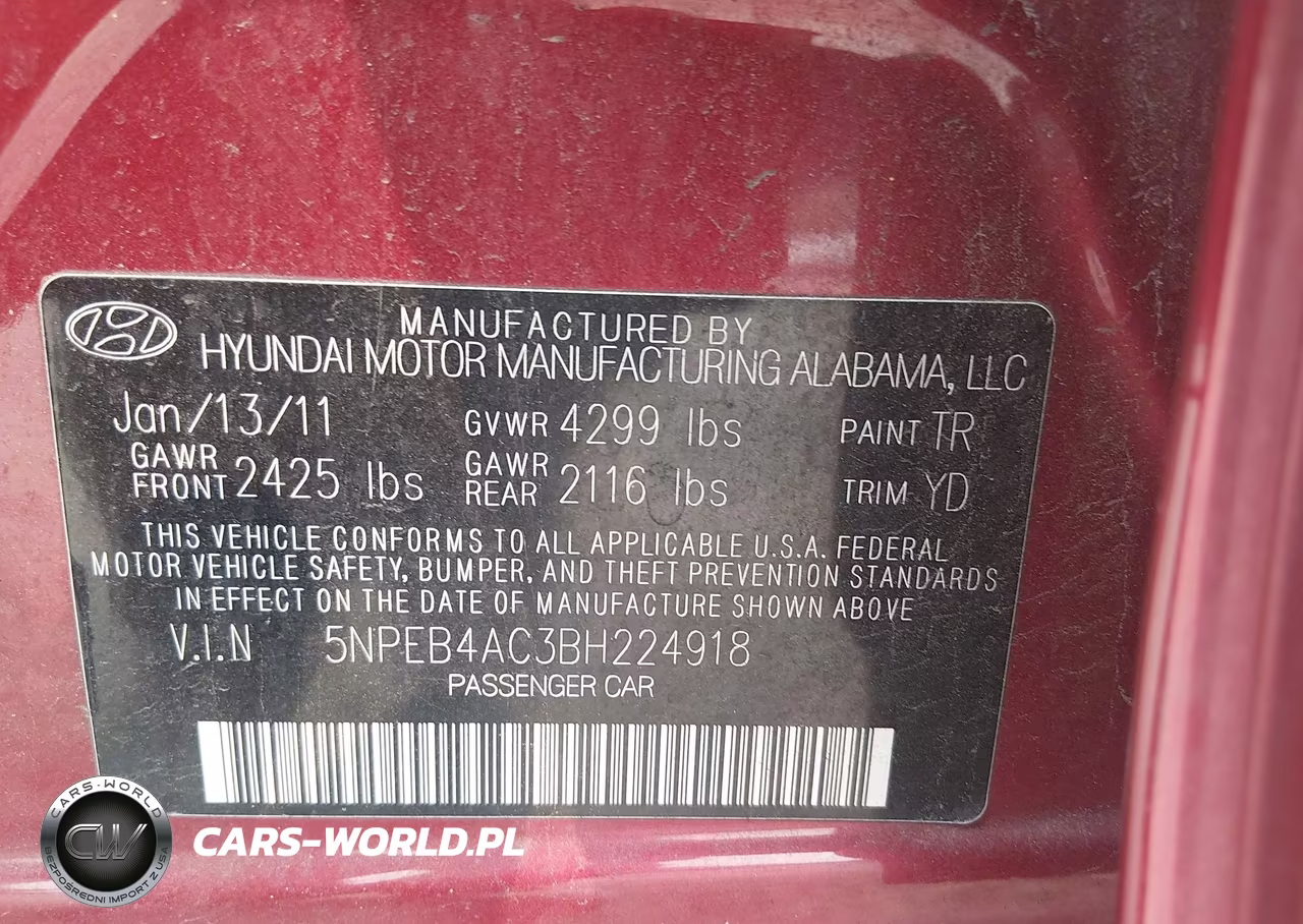 2011 Hyundai Sonata Gls VIN:5NPEB4AC3BH224918 - 9