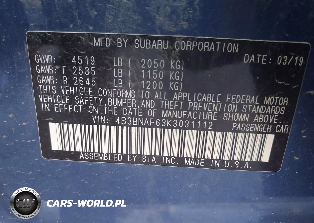 2019 Subaru Legacy 2.5I Premium VIN:4S3BNAF63K3031112 - 9