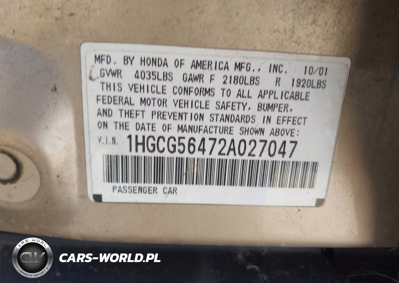 2002 Honda Accord 2.3 Lx VIN:1HGCG56472A027047 - 9