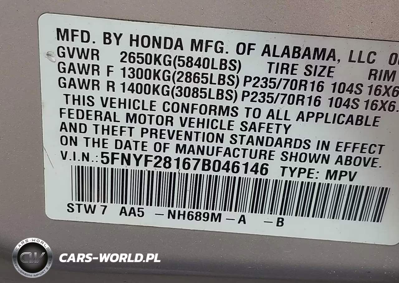 2007 Honda Pilot Lx VIN:5FNYF28167B046146 - 9