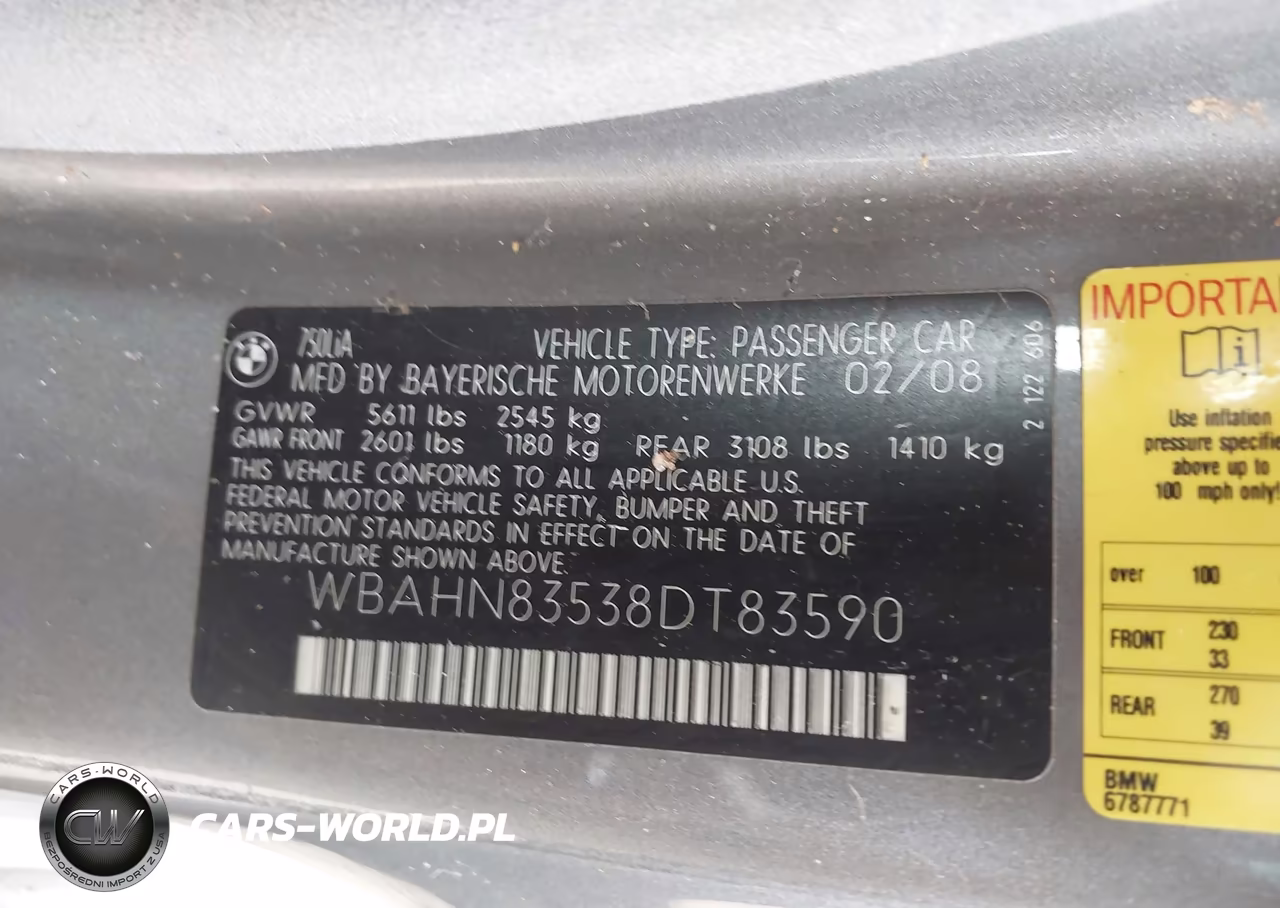 2008 BMW 750Li VIN:WBAHN83538DT83590 - 9
