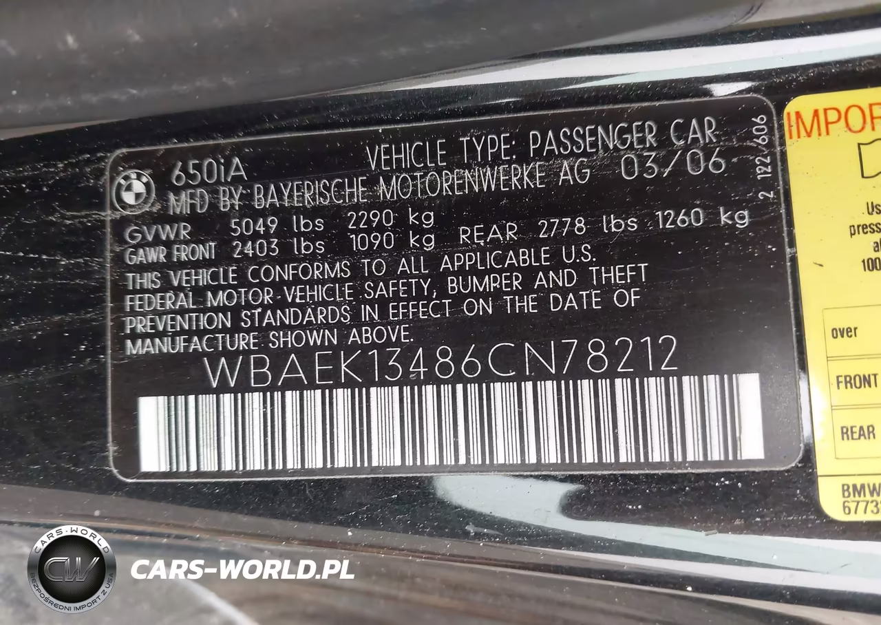 2006 BMW 650I VIN:WBAEK13486CN78212 - 9