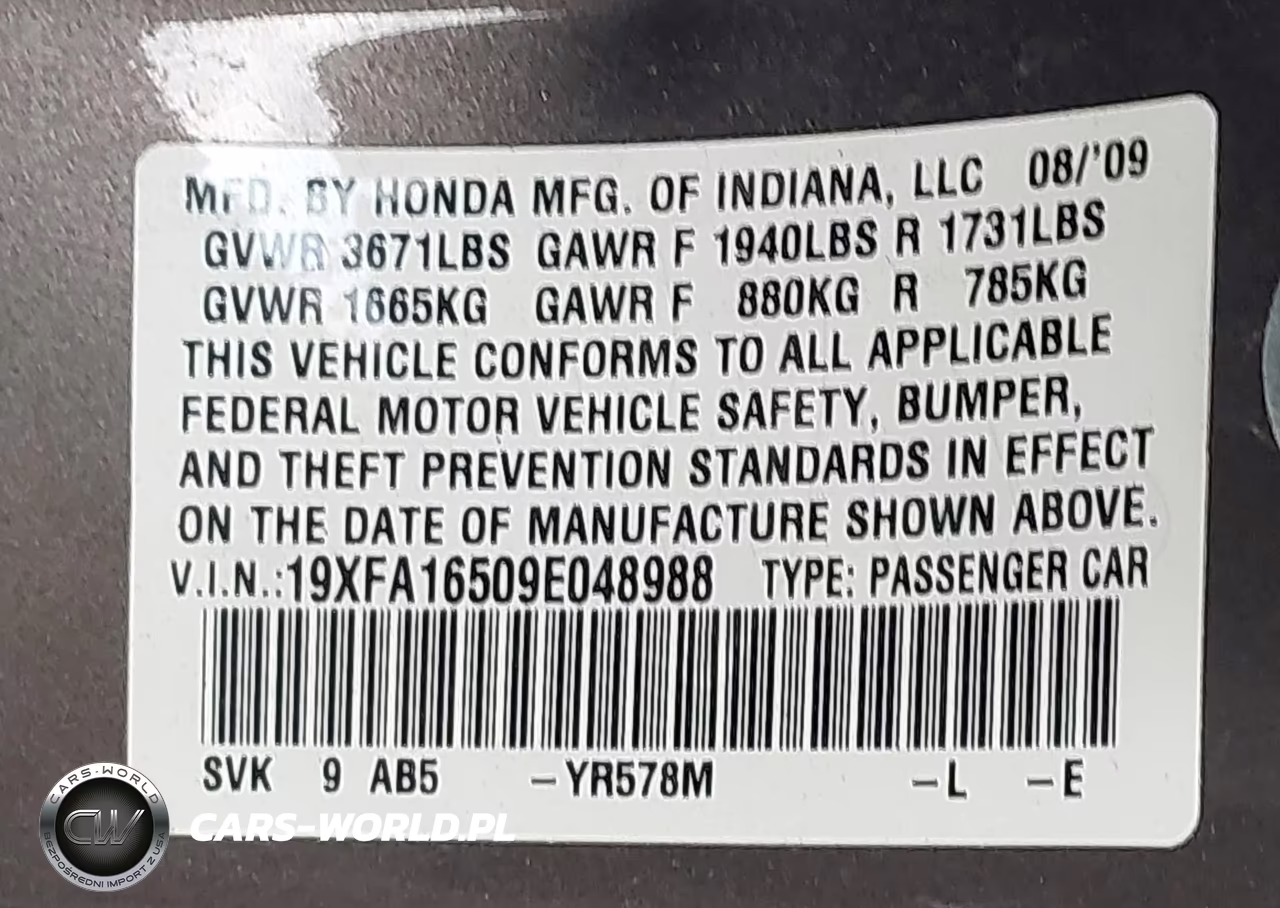 2009 Honda Civic Lx VIN:19XFA16509E048988 - 9