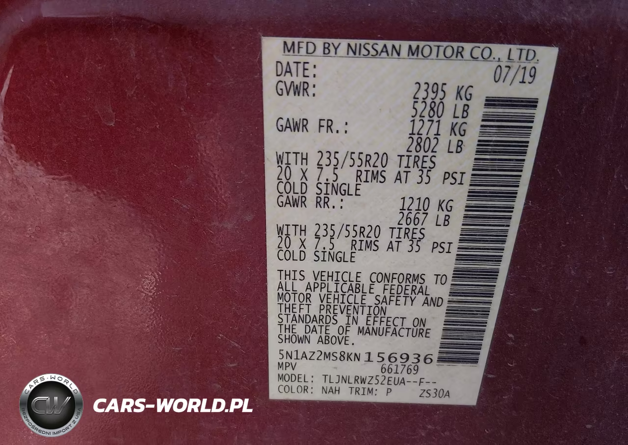 2019 Nissan Murano Sl VIN:5N1AZ2MS8KN156936 - 9