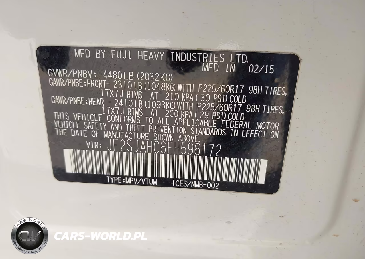 2015 Subaru Forester 2.5I Limited VIN:JF2SJAHC6FH596172 - 9