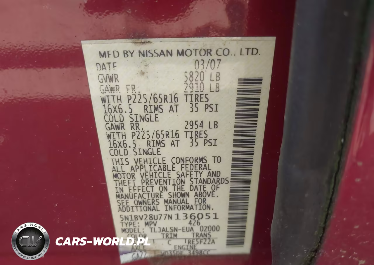 2007 Nissan Quest 3.5 S VIN:5N1BV28U77N136051 - 9