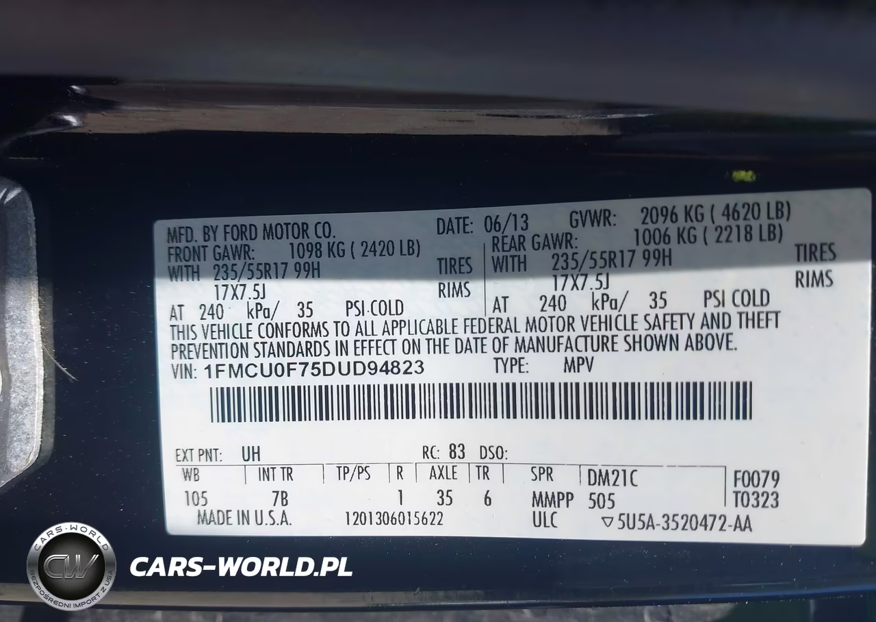 2013 Ford Escape S VIN:1FMCU0F75DUD94823 - 9