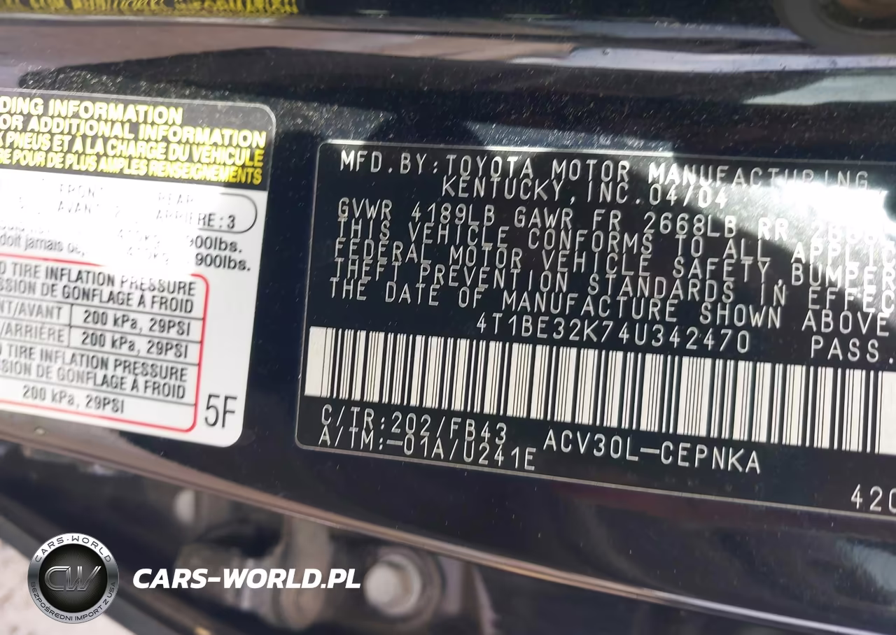 2004 Toyota Camry Le VIN:4T1BE32K74U342470 - 9
