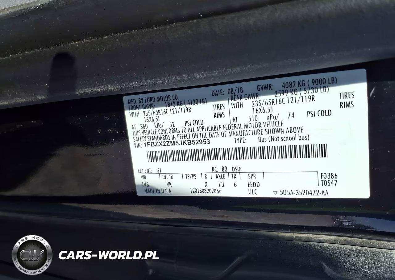 2018 Ford Transit-350 Xl VIN:1FBZX2ZM5JKB52953 - 9