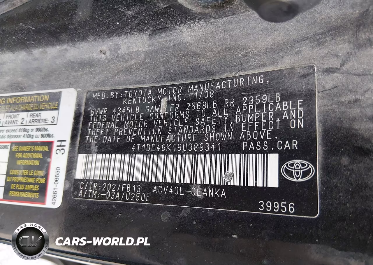 2009 Toyota Camry Le VIN:4T1BE46K19U389341 - 9
