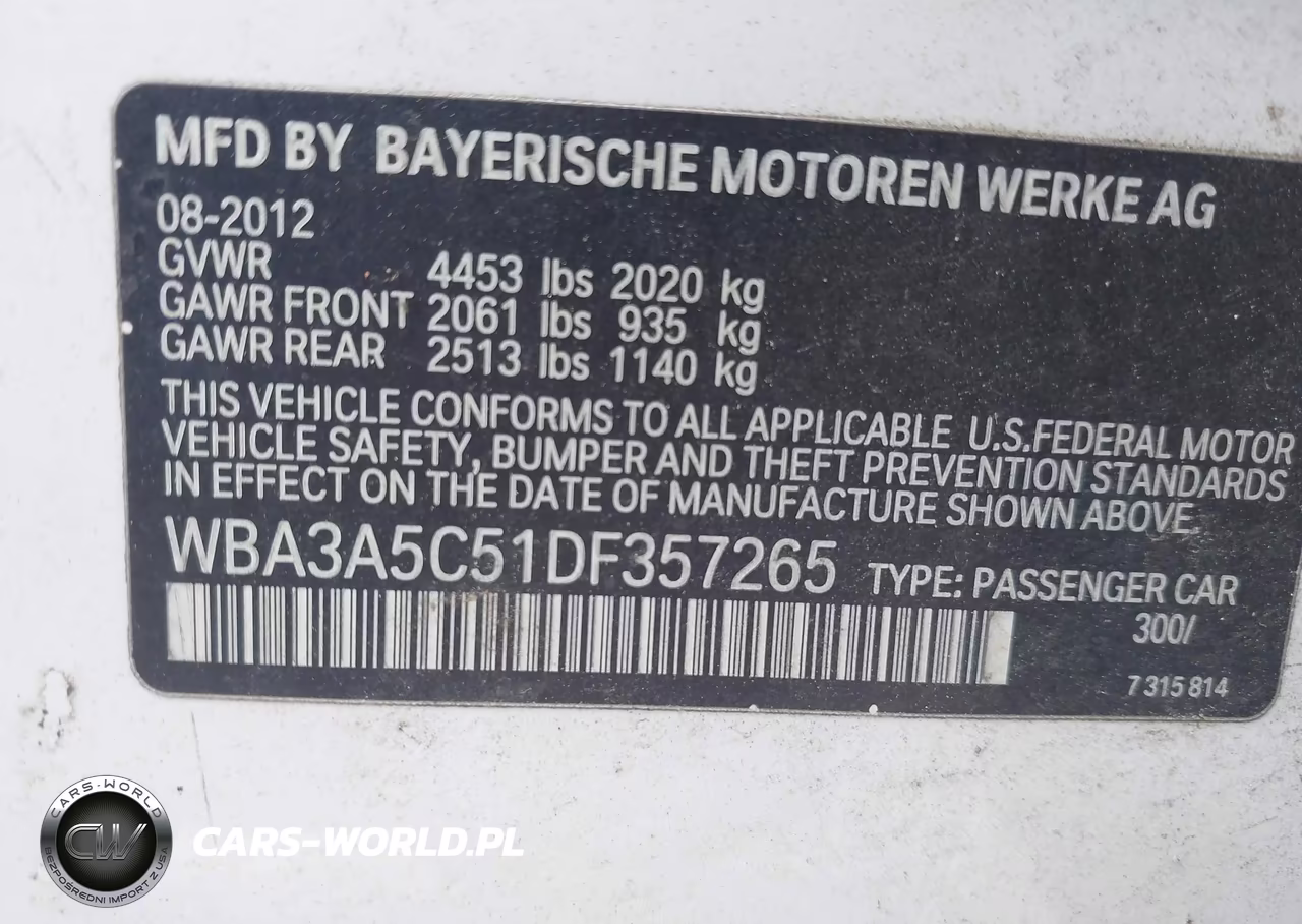 2013 BMW 328I VIN:WBA3A5C51DF357265 - 9