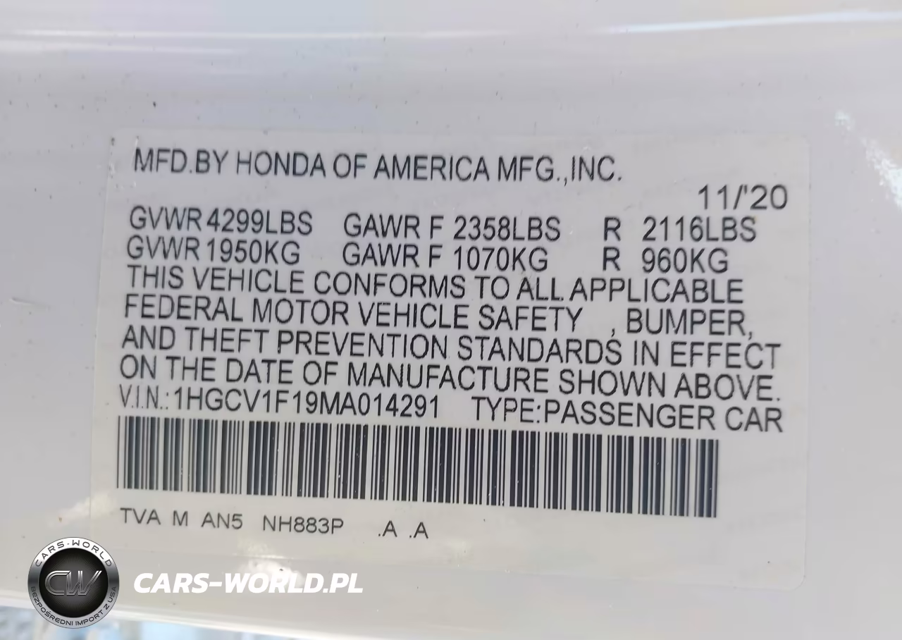 2021 Honda Accord Lx VIN:1HGCV1F19MA014291 - 9