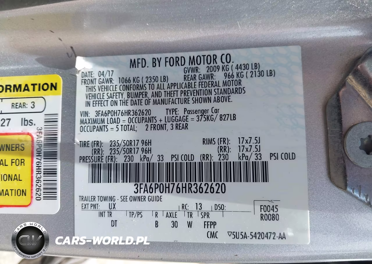 2017 Ford Fusion Se VIN:3FA6P0H76HR362620 - 9