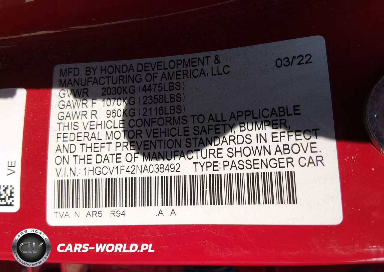 2022 Honda Accord Sport Special Edition VIN:1HGCV1F42NA038492 - 9
