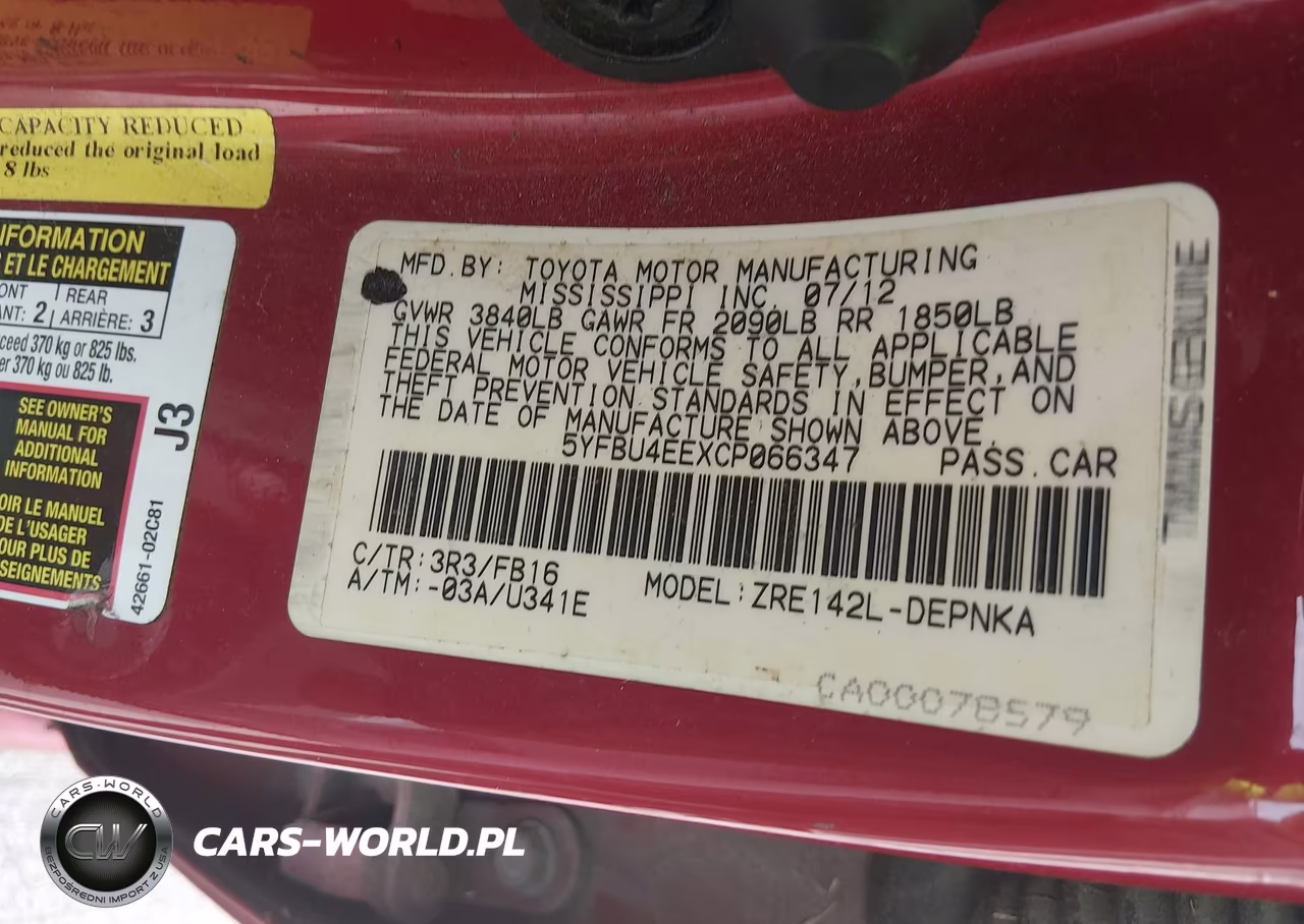2012 Toyota Corolla Le VIN:5YFBU4EEXCP066347 - 9
