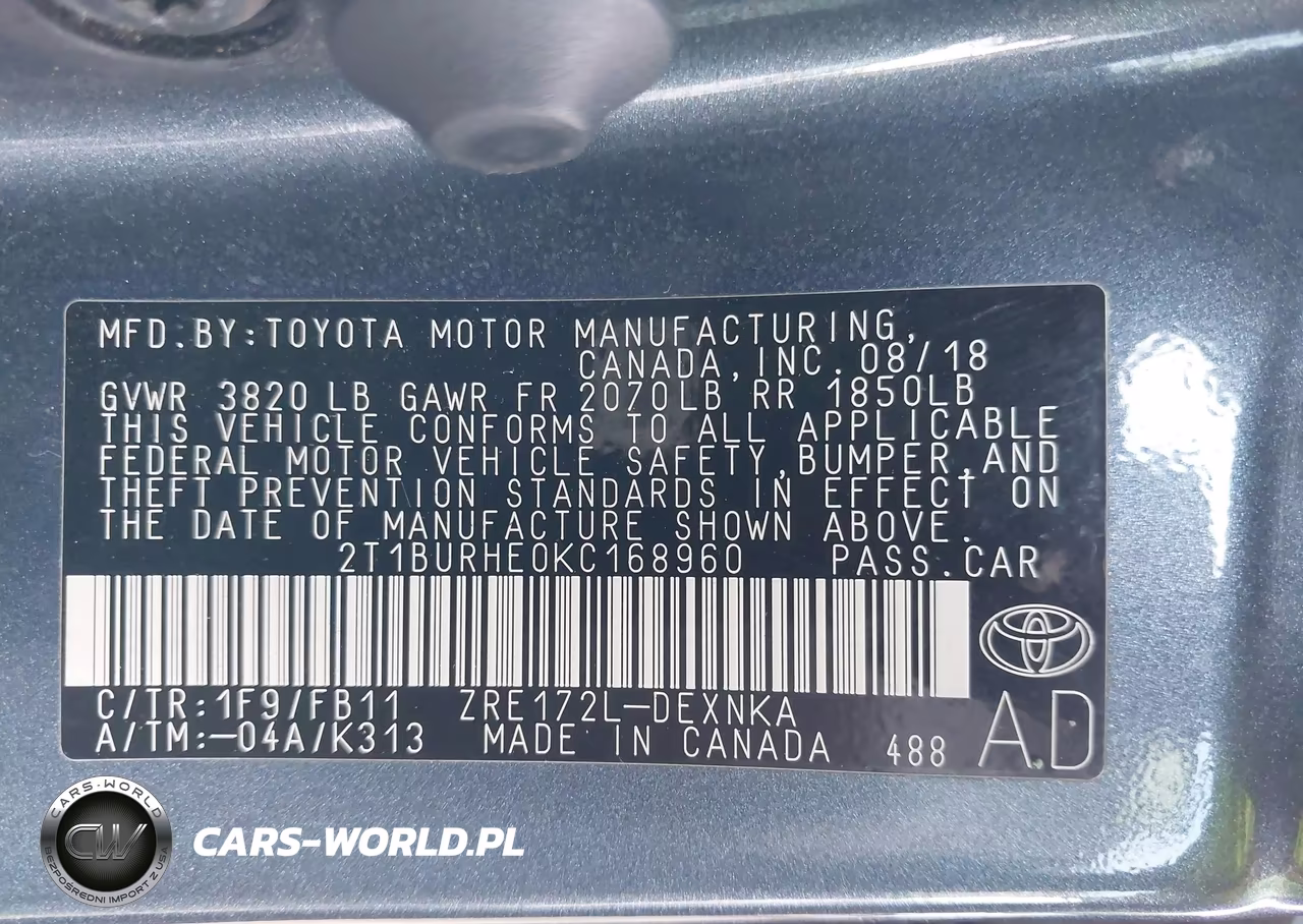2019 Toyota Corolla Le VIN:2T1BURHE0KC168960 - 9